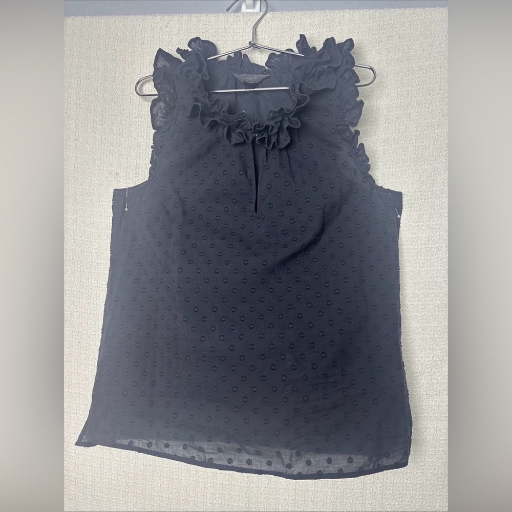J. Crew Black Sleeveless Ruffled Blouse